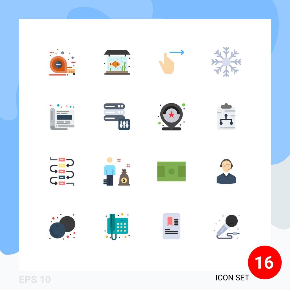 conjunto de cores planas de interface móvel de 16 pictogramas de floco de dedo de neve de inverno pacote editável de elementos de design de vetores criativos