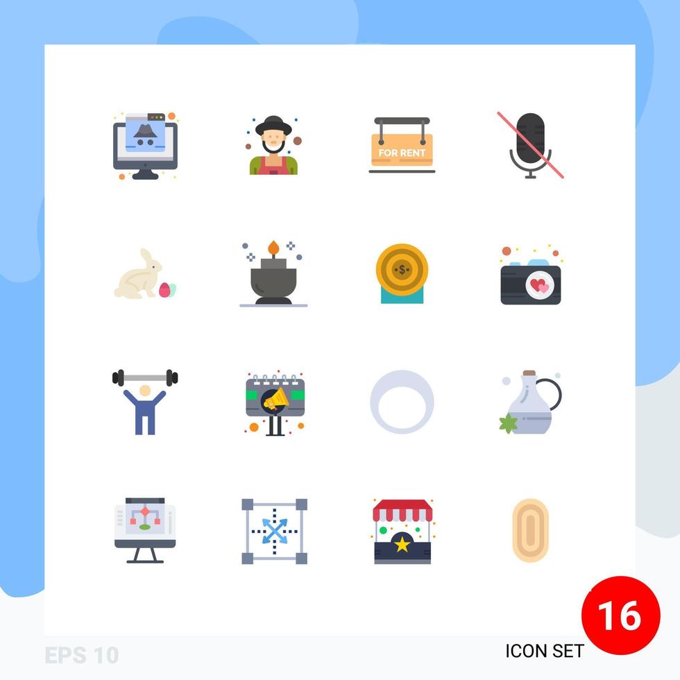16 conceito de cor plana para sites móveis e aplicativos páscoa mudo velho microfone imobiliário pacote editável de elementos de design de vetores criativos
