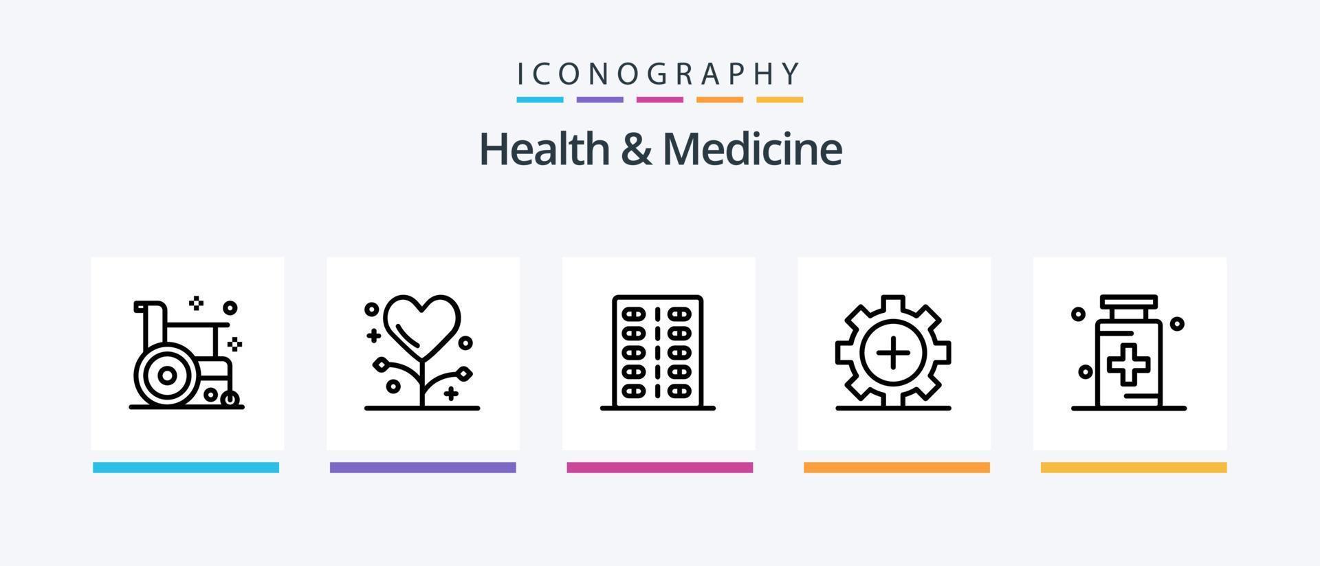 pacote de ícones de linha 5 de saúde e medicina, incluindo saúde. eletrocardiograma. medicamento. medicamento. coração. design de ícones criativos vetor