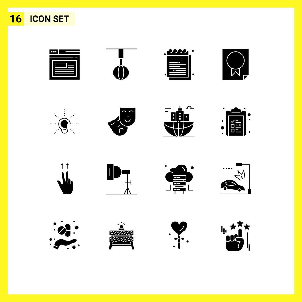 conjunto de 16 sinais de símbolos de ícones de interface do usuário modernos para estudo de prêmio de batedor de dados de papel elementos de design de vetores editáveis