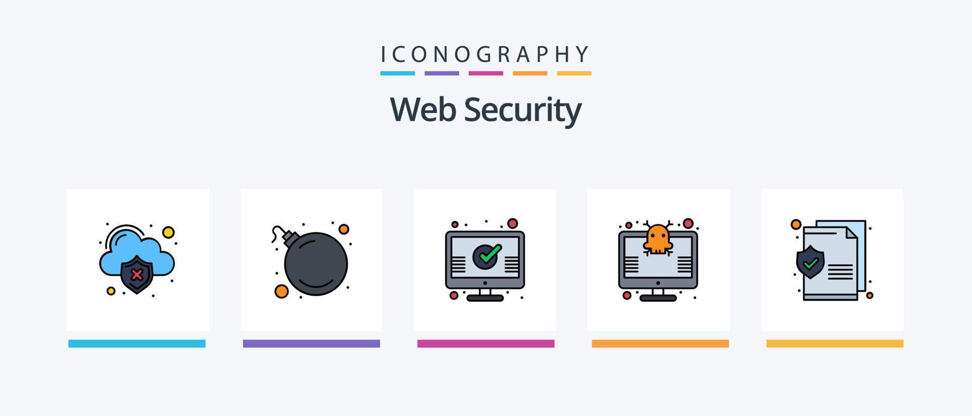 linha de segurança da web cheia de 5 ícones, incluindo aviso. alerta. ajuda. vírus. bombear. design de ícones criativos vetor