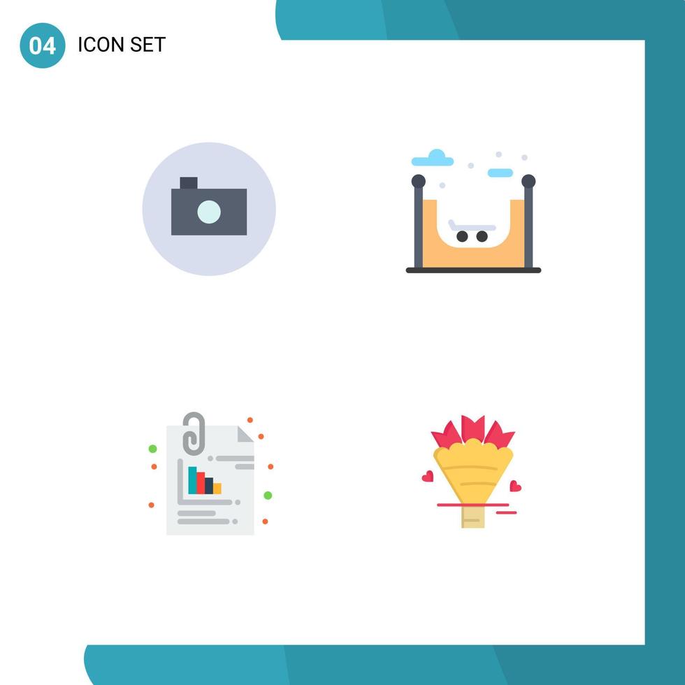 pacote de 4 ícones planos criativos de arquivos de câmera multimídia pinos de skate elementos de design de vetores editáveis
