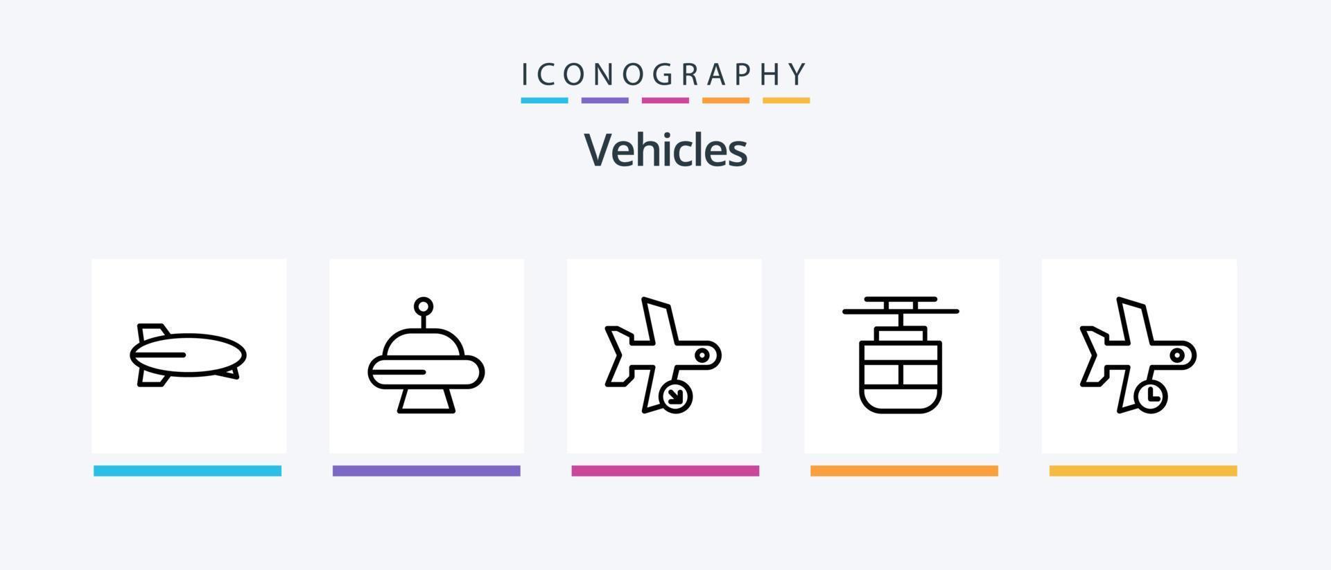 Pacote de ícones da linha 5 de veículos, incluindo veículo. transporte. veículos. transporte. transporte. design de ícones criativos vetor