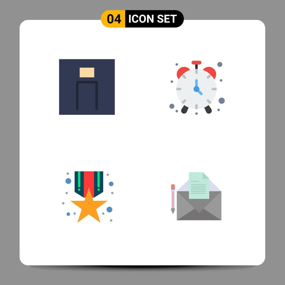 conjunto de 4 pacotes de ícones planos comerciais para prêmio humano, recompensa de relógio, elementos de design de vetores editáveis