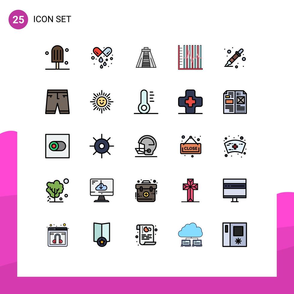 25 interface do usuário linha cheia pacote de cores planas de sinais e símbolos modernos de estatísticas de recuperação de ponto de referência do seletor de cores do conta-gotas elementos de design vetorial editáveis vetor