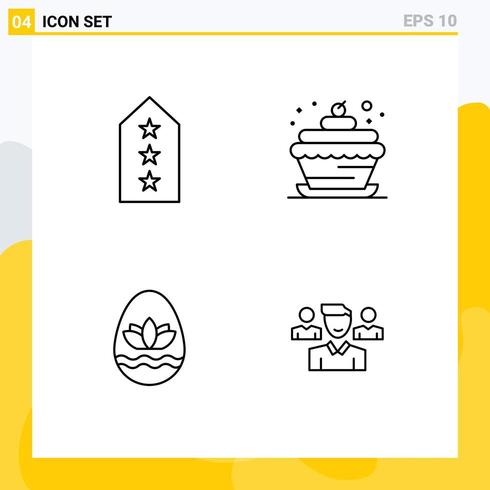 Pacote de 4 linhas de interface de usuário de sinais e símbolos modernos de elementos de design de vetores editáveis de etiqueta de ovo de páscoa militar