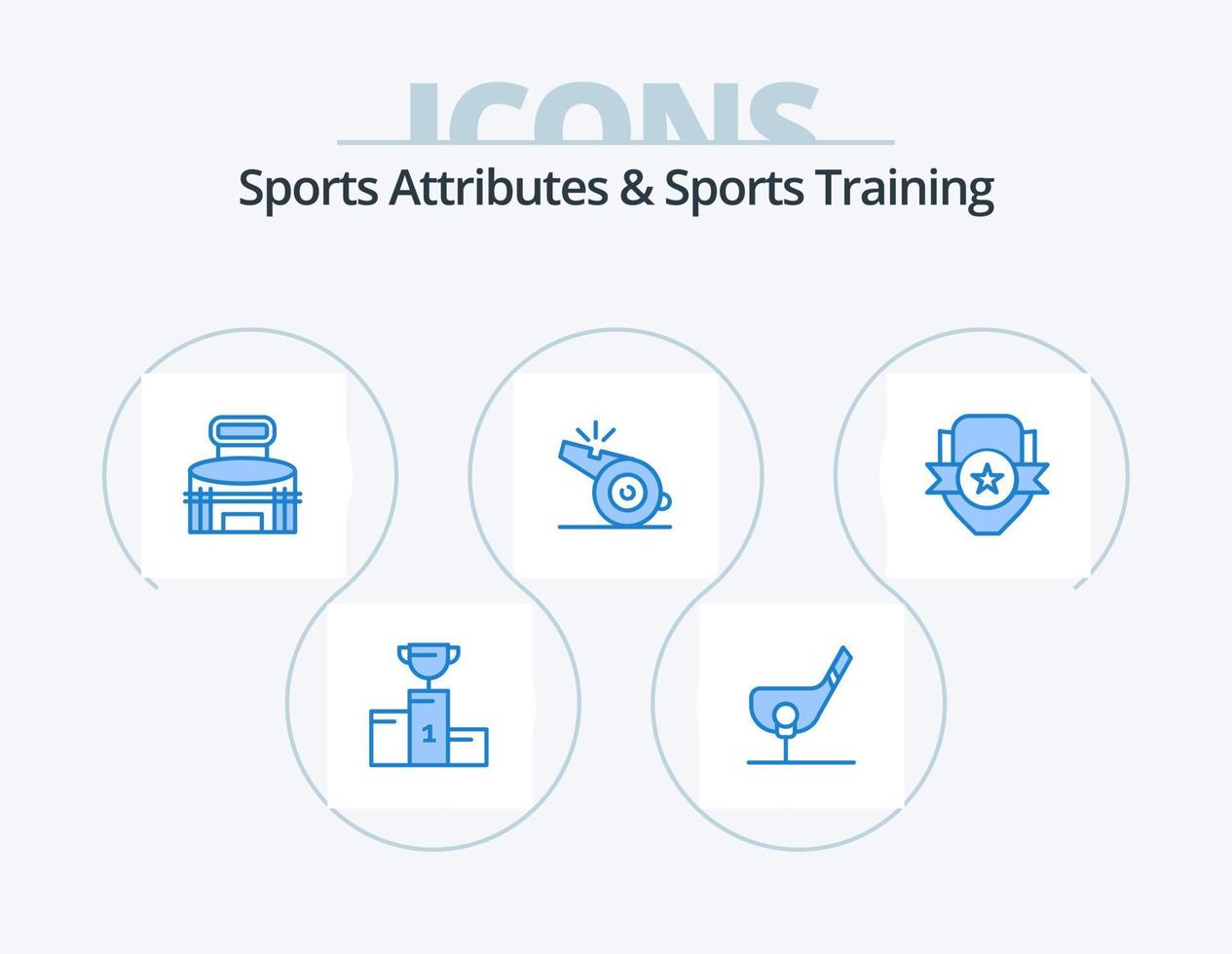 atributos esportivos e design de ícone azul do pacote de 5 ícones de treinamento esportivo. esporte. treinador. golfe. estádio. jogo vetor