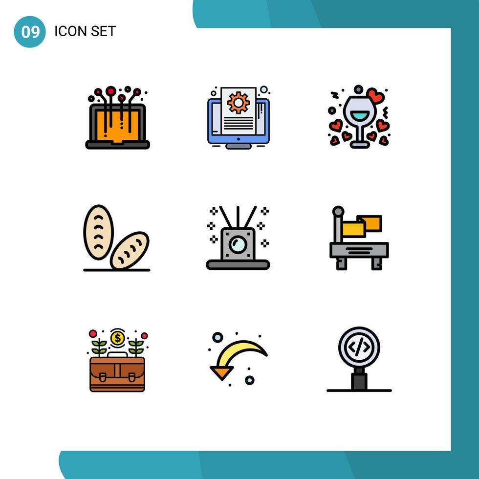 pacote de interface do usuário de 9 cores planas básicas de linhas preenchidas de elementos de design de vetores editáveis de data de comida relaxante