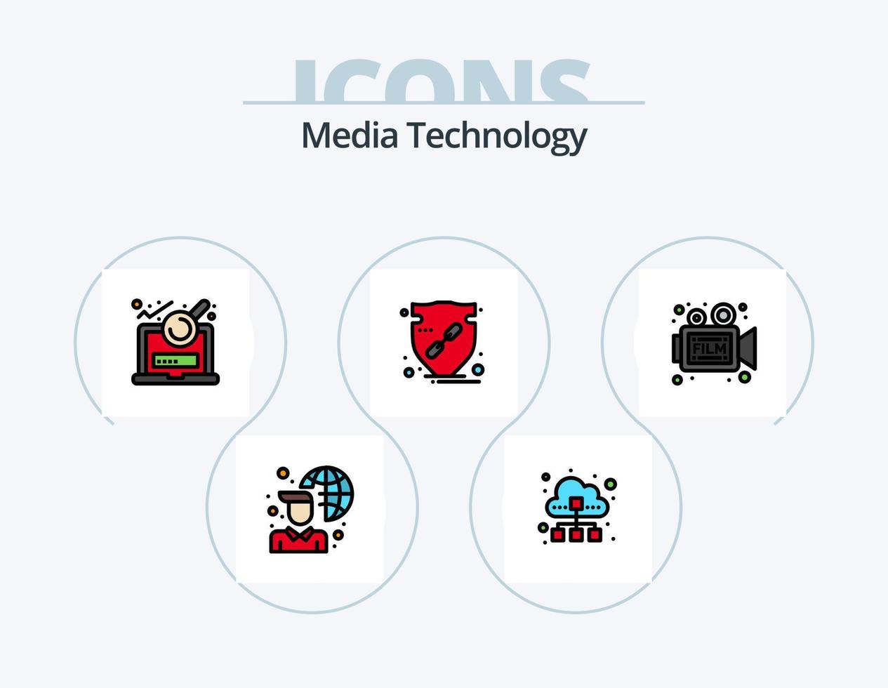 linha de tecnologia de mídia cheia de ícones do pacote 5 design de ícones. conta. rede. nuvem. computador. nuvem vetor