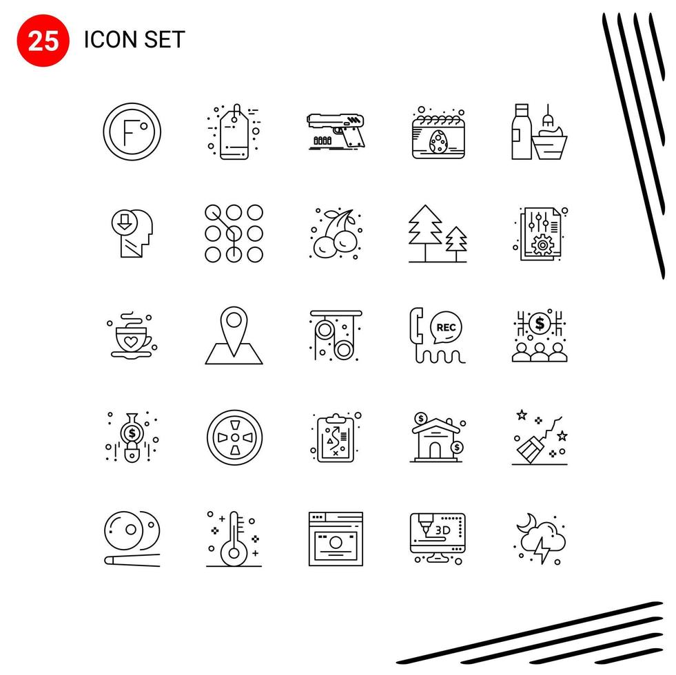 conjunto de pictogramas de 25 linhas simples de elementos de design de vetores editáveis de marca de venda de data de ovo