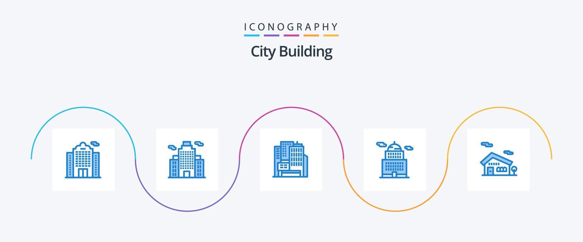 City Building Blue 5 Icon Pack incluindo . casa. construção. lar. museu vetor