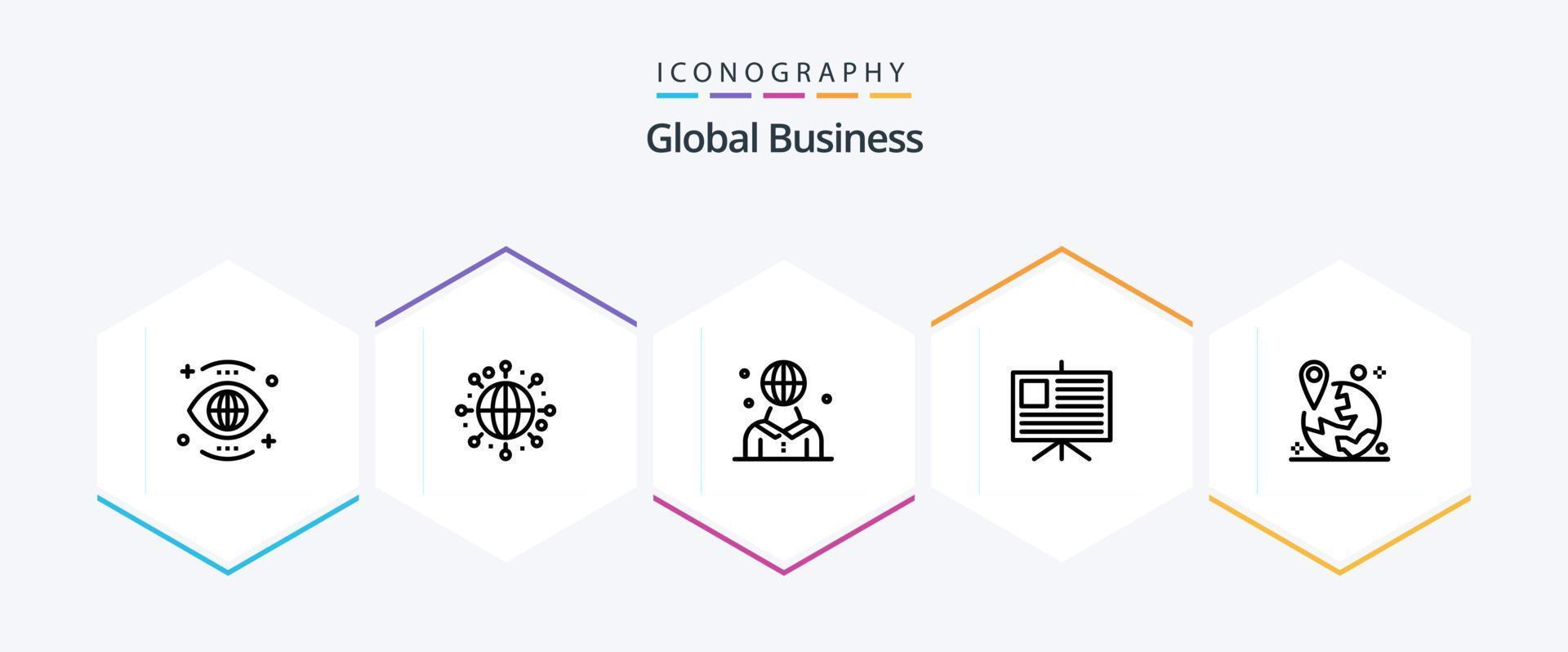 pacote de ícones de 25 linhas de negócios globais, incluindo localização. apresentação. global. negócios. pessoa vetor