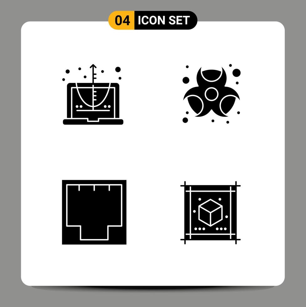 4 glifos sólidos vetoriais temáticos e símbolos editáveis de calcular elementos de design vetorial editáveis de rede química de equação ethernet vetor