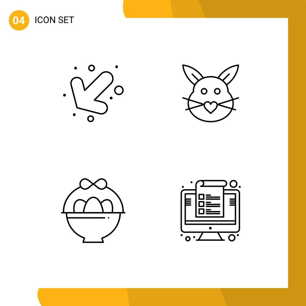 4 ícones criativos sinais modernos e símbolos de seta ovo coelho elementos de design de vetores editáveis de computador fofo