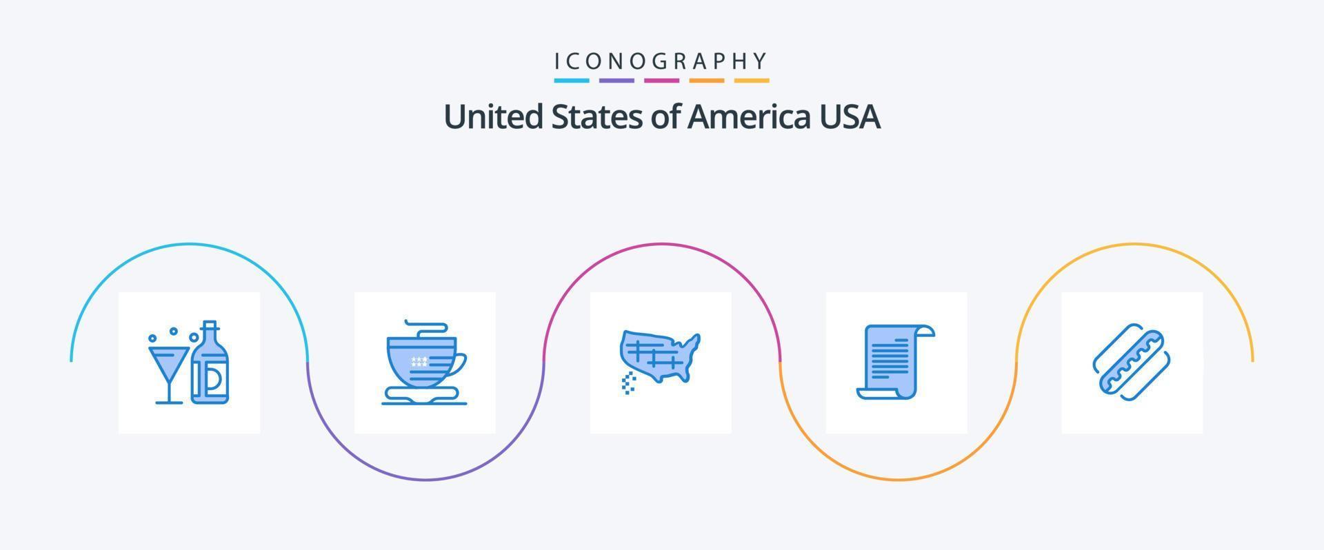 Pacote de ícones EUA azul 5, incluindo americano. EUA. mapa. americano. arquivo vetor