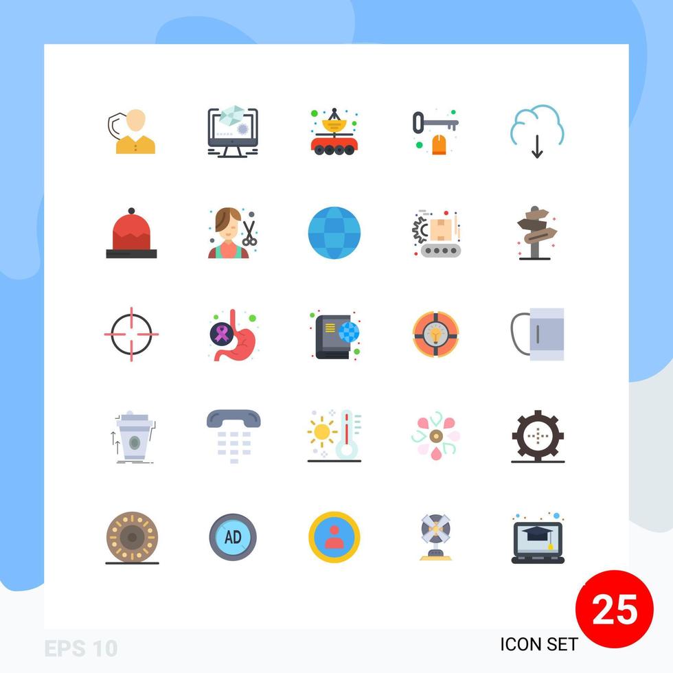 pacote de 25 sinais e símbolos modernos de cores planas para mídia impressa na web, como design de transferência de sala, carro de parábola, elementos de design vetorial editáveis vetor