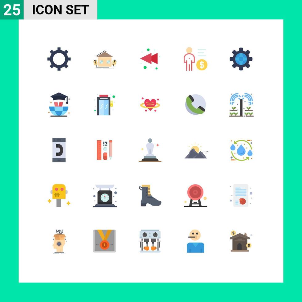 conjunto de 25 cores planas comerciais para elementos de design de vetores editáveis da mente da pessoa esquerda do globo