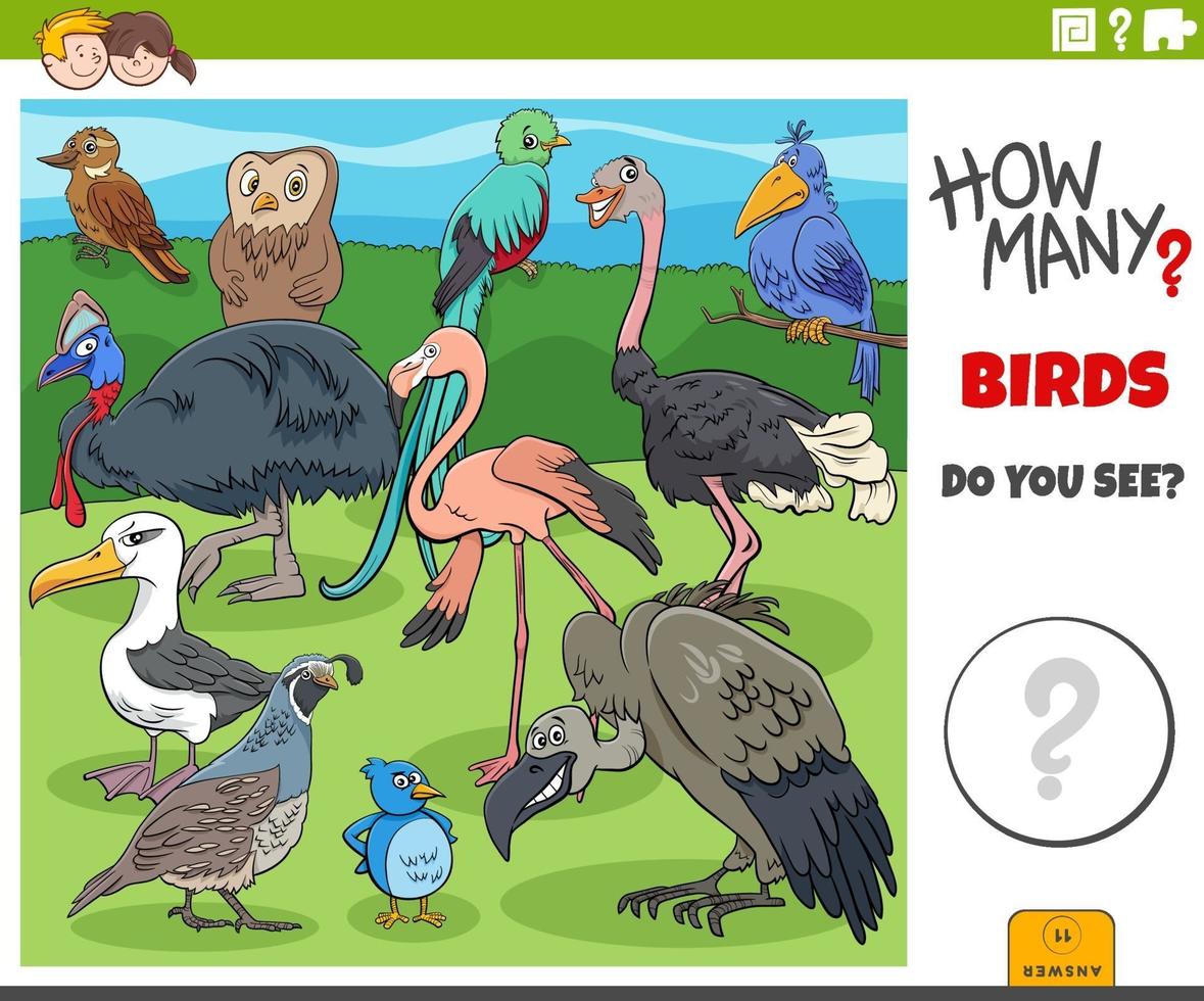 jogo de desenho animado educacional de quantos pássaros para crianças vetor