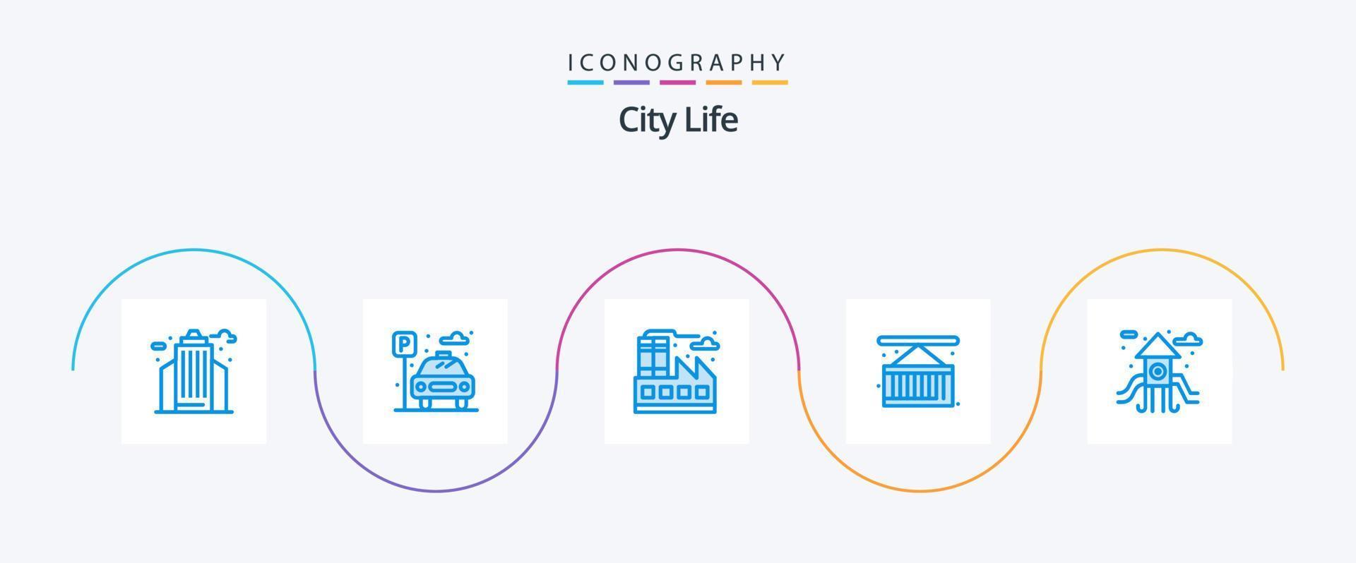 pacote de ícones azul 5 da vida na cidade, incluindo play ground. cidade. cidade. vida urbana. carga vetor