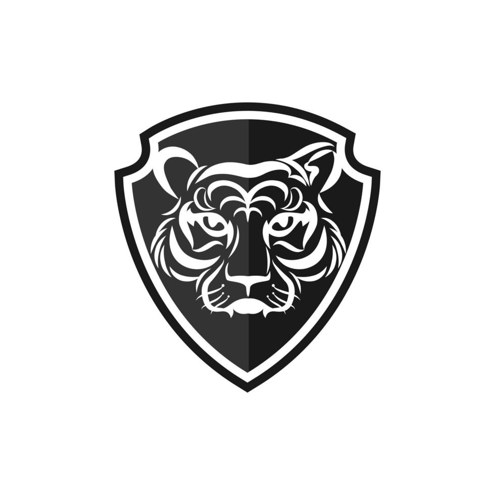 modelo de design de logotipo de escudo de tigre, logotipo de cabeça de leão, elemento para a identidade da marca, ilustração vetorial vetor
