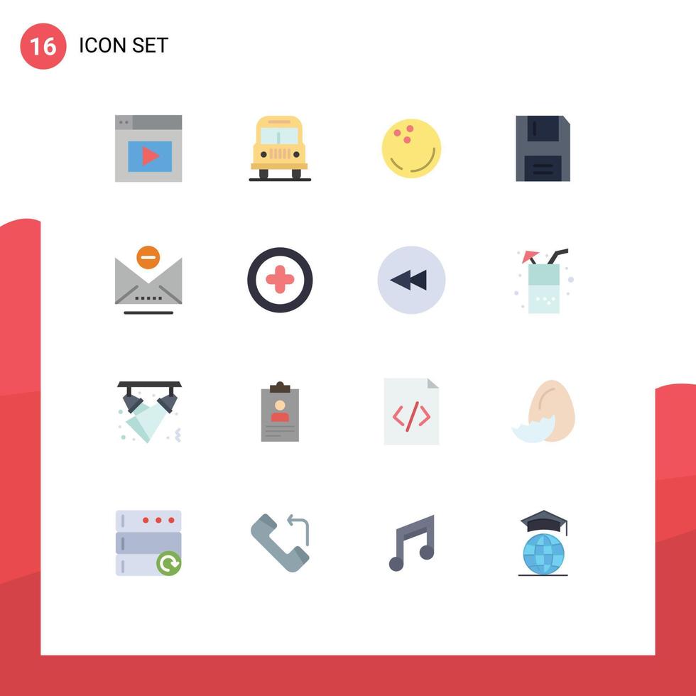conjunto de cores planas de interface móvel de 16 pictogramas de remover e-mail produtos esportivos pacote editável de elementos de design de vetores criativos