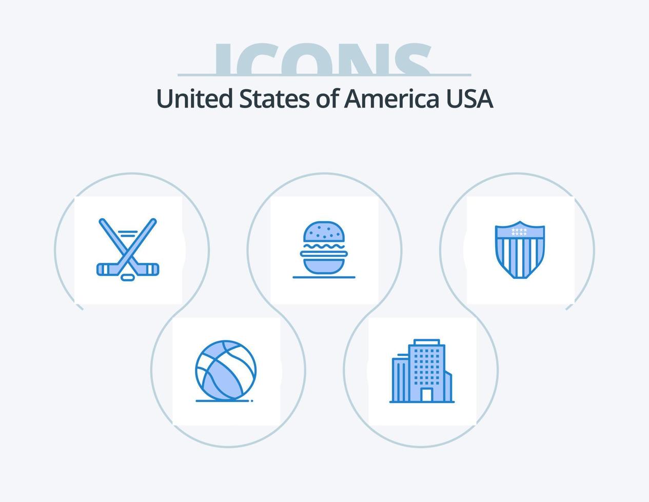 design de ícones do pacote de 5 ícones azuis dos eua. segurança. americano. esporte de gelo. EUA. comer vetor