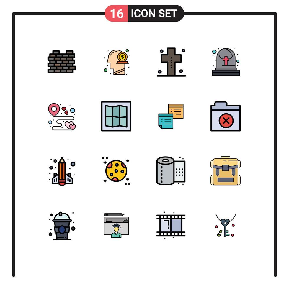 pacote de ícones de vetores de estoque de 16 sinais e símbolos de linha para o cemitério de dinheiro do cemitério de halloween elementos de design de vetores criativos editáveis