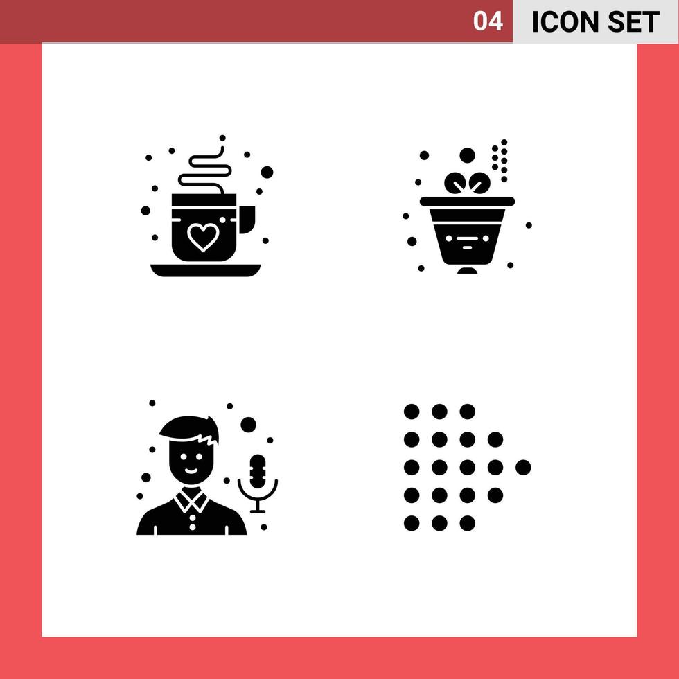 conjunto de 4 sinais de símbolos de ícones de interface do usuário modernos para microfone de café seta de investimento de chá elementos de design de vetores editáveis