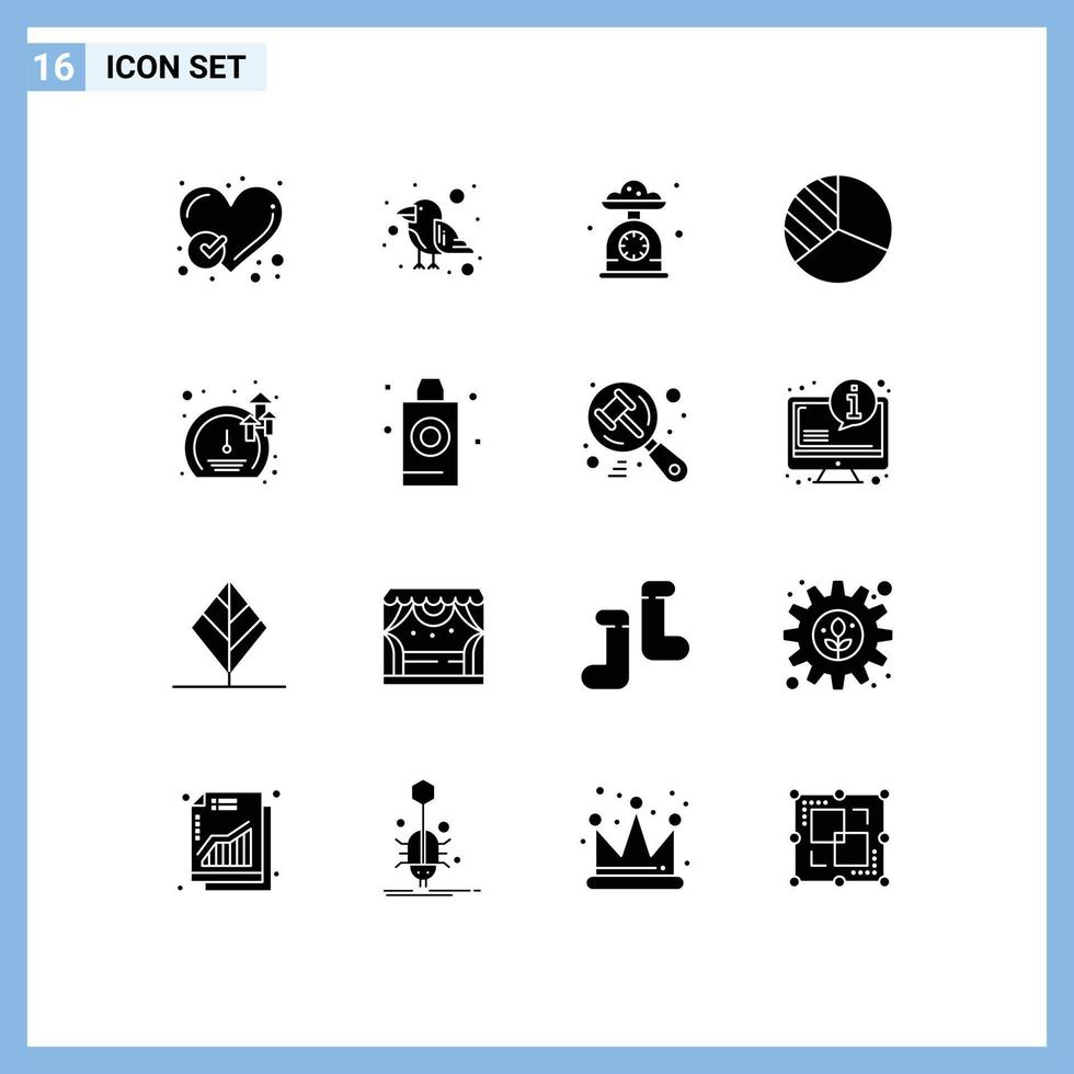 16 glifos sólidos vetoriais temáticos e símbolos editáveis de gráfico de medidor, diagrama selvagem, escala de cozinha, elementos de design vetorial editáveis vetor