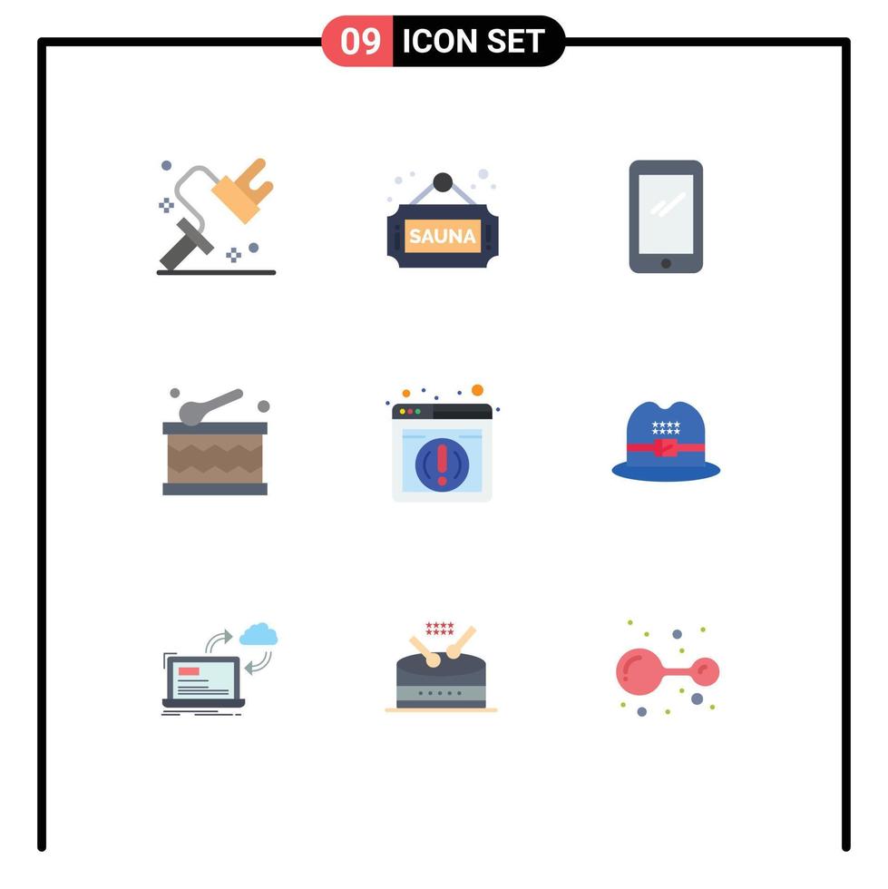 9 pacote de cores planas de interface de usuário de sinais e símbolos modernos de elementos de design de vetores editáveis do festival de telefone de férias na web iphone