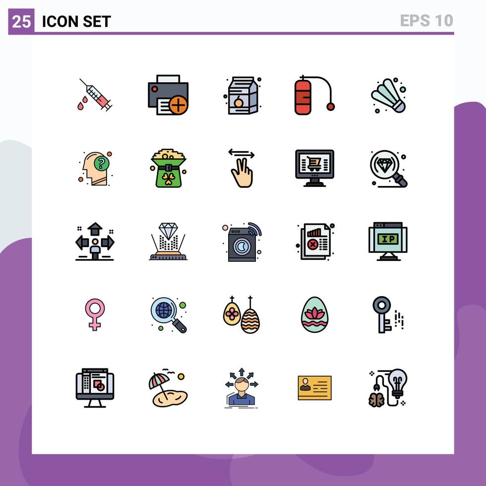 25 interface de usuário linha cheia pacote de cores planas de sinais e símbolos modernos de hardware de férias de jogo elementos de design de vetores editáveis de leite de viagem