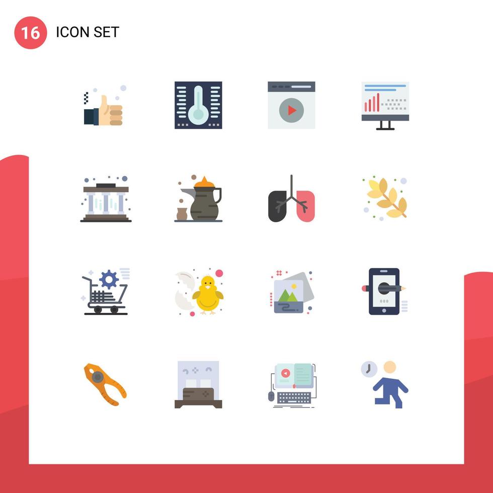 Conceito de 16 cores planas para sites móveis e aplicativos, desenvolvimento de estatísticas, design de reprodução de áudio, assistir a um pacote editável de vídeo de elementos de design de vetores criativos