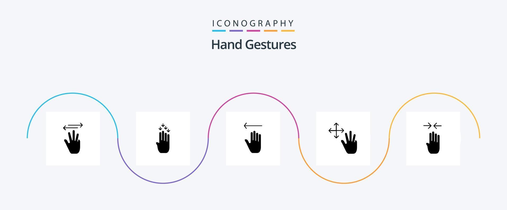 pacote de ícones de glifo 5 de gestos de mão, incluindo seta. gestos. abaixo. dedo. esquerda vetor
