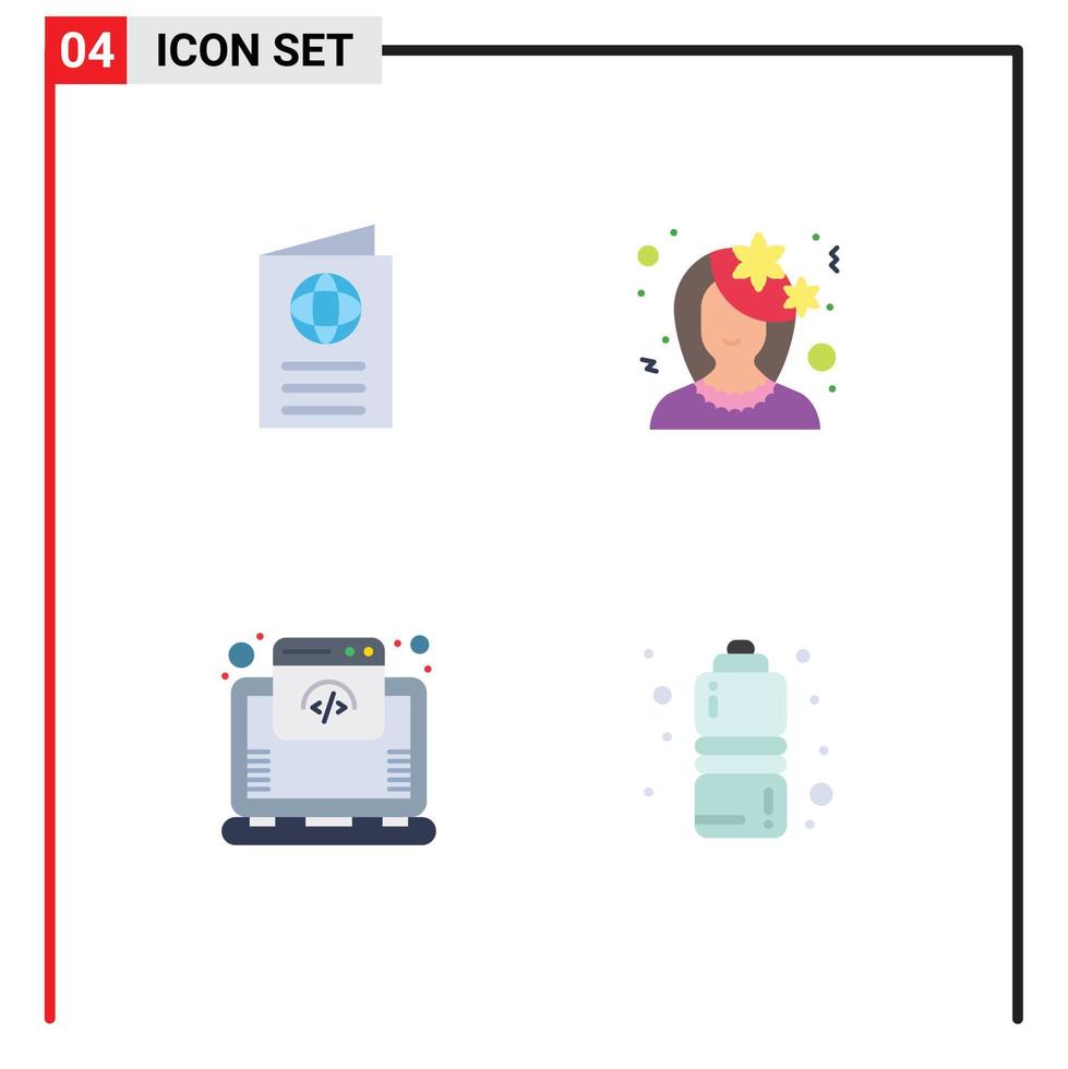 pacote de interface de usuário de 4 ícones planos básicos de passaporte de mulher de cartão hospedagem fofa elementos de design de vetores editáveis