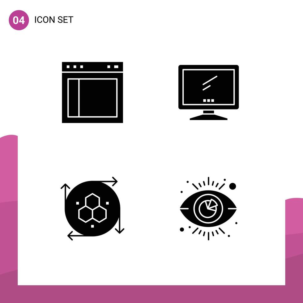 pacote de glifos sólidos de 4 símbolos universais de dividir monitor de texto de pc modelagem api elementos de design de vetores editáveis