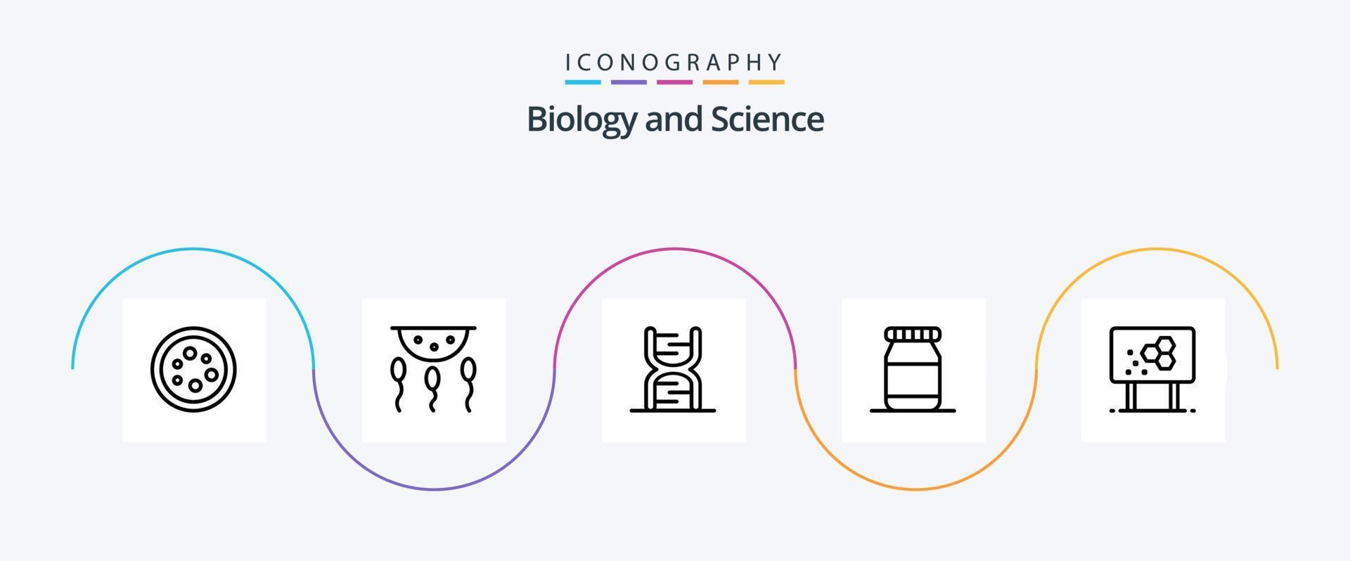 pacote de ícones da linha 5 de biologia, incluindo bioquímica. garrafa. laboratório. genético. código vetor