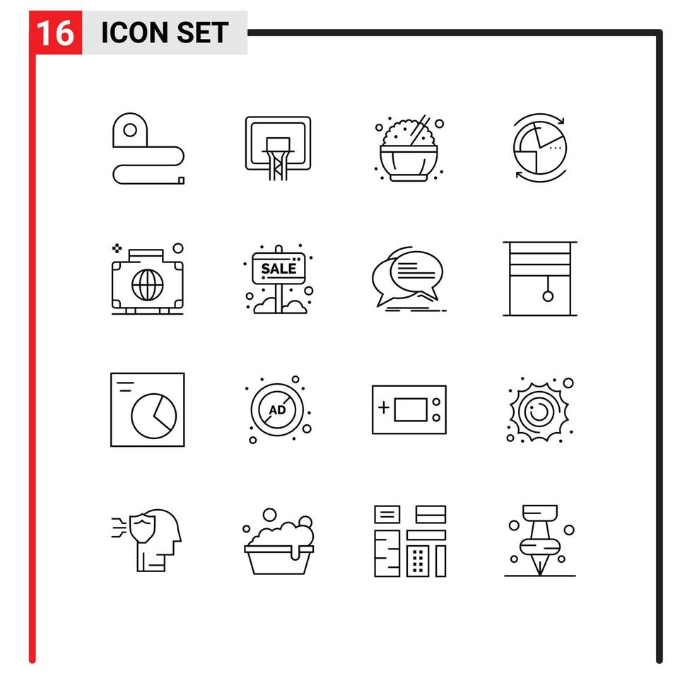 conjunto de pictogramas de 16 contornos simples de elementos de design de vetores editáveis de banco de dados de rede chinesa de servidor de bagagem