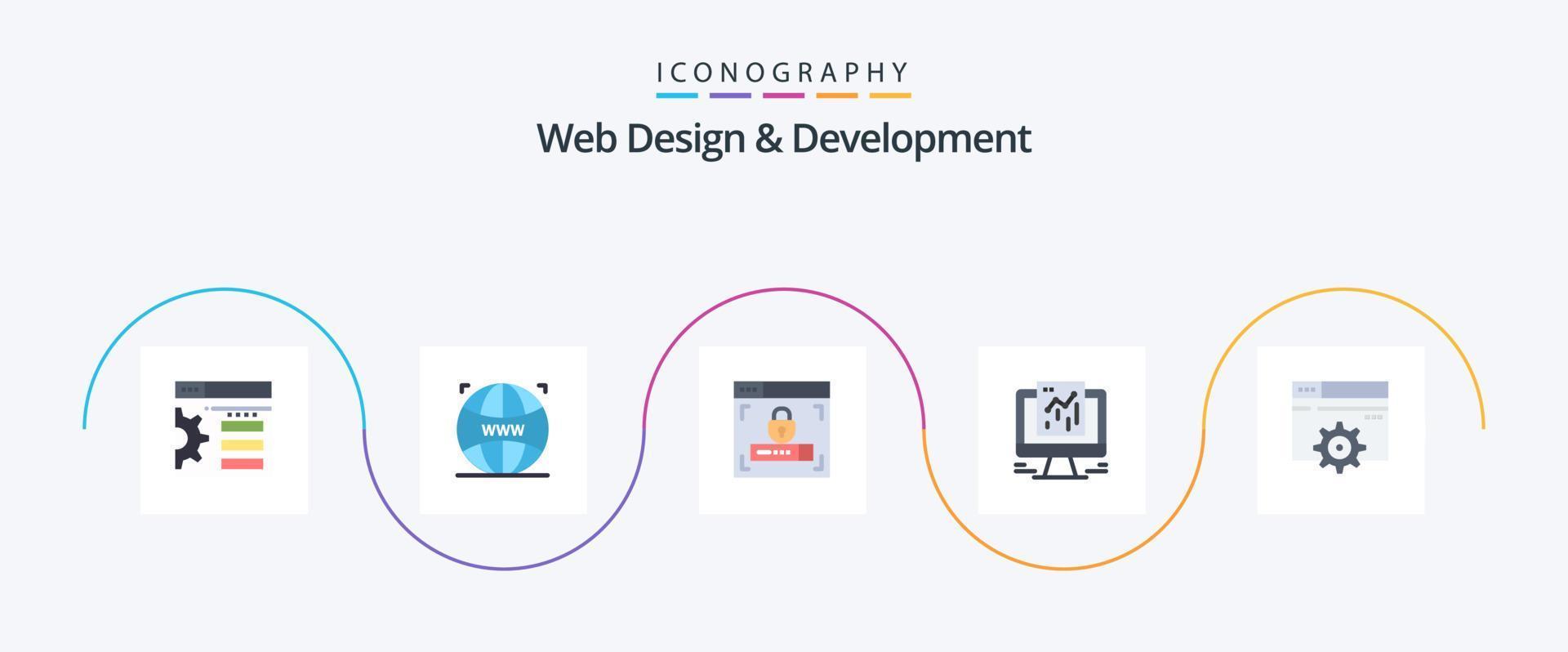 web design e desenvolvimento flat 5 icon pack incluindo configuração. projeto. segurança. rede. Google vetor