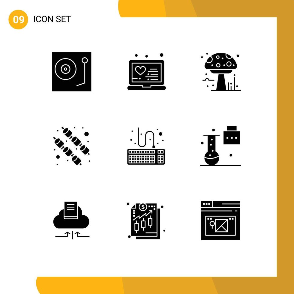 grupo de 9 glifos sólidos modernos definidos para teclado tratamento doce marshmallow veneno editável elementos de design vetorial vetor