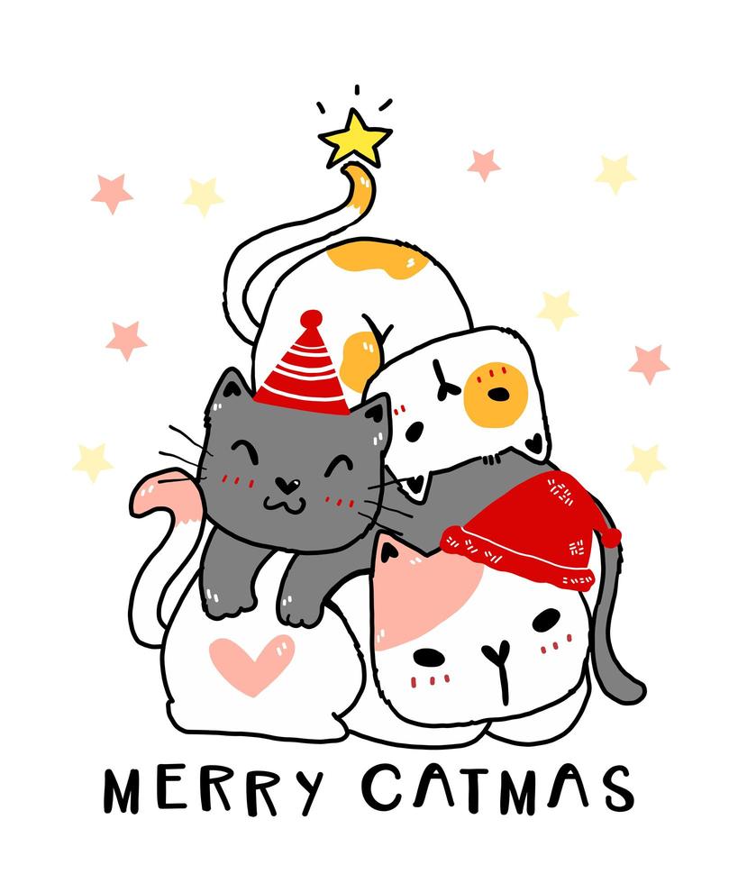 celebração de natal com árvore feita de gatos empilhados vetor