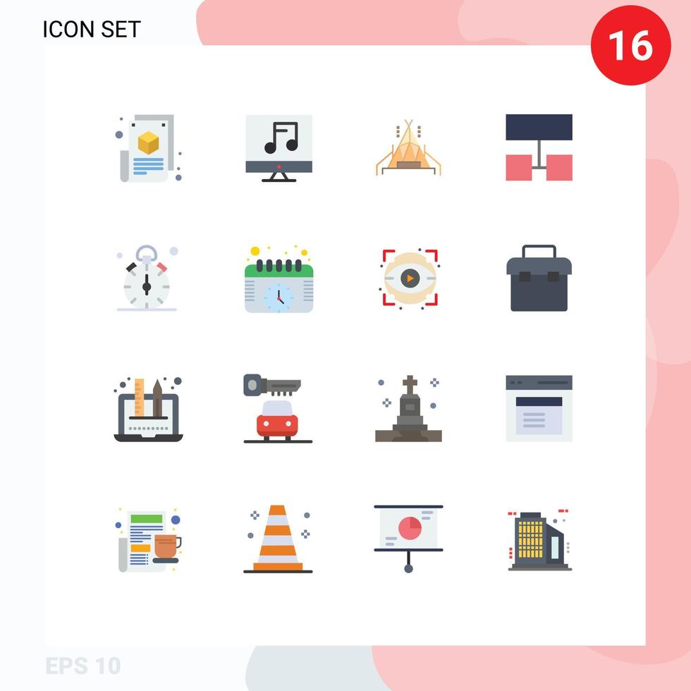 conjunto moderno de 16 cores planas e símbolos, como pacote editável de layout de estrutura de vídeo de relógio de trimestre de elementos de design de vetores criativos