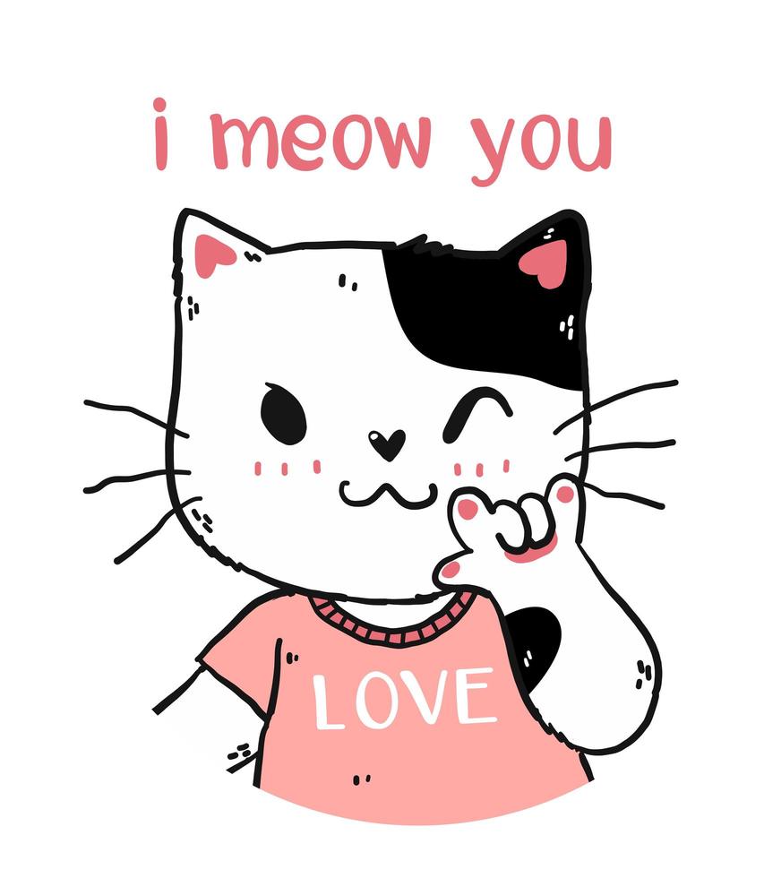 desenho de gato branco e rosa feliz fofo vetor