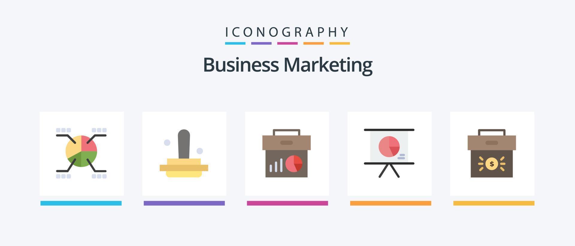 pacote de ícones plana 5 de marketing de negócios, incluindo apresentação. negócios. carimbo. marketing. economia. design de ícones criativos vetor