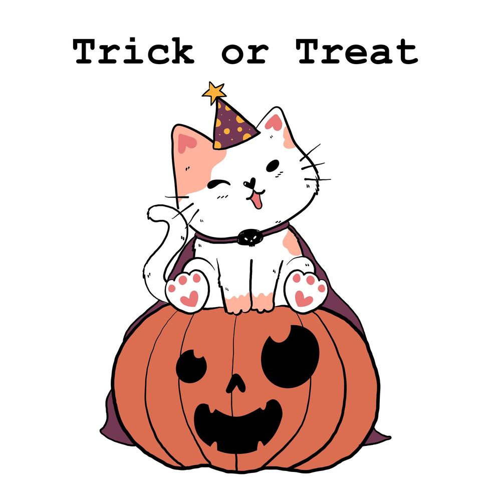 gato fofo de halloween com abóbora vetor