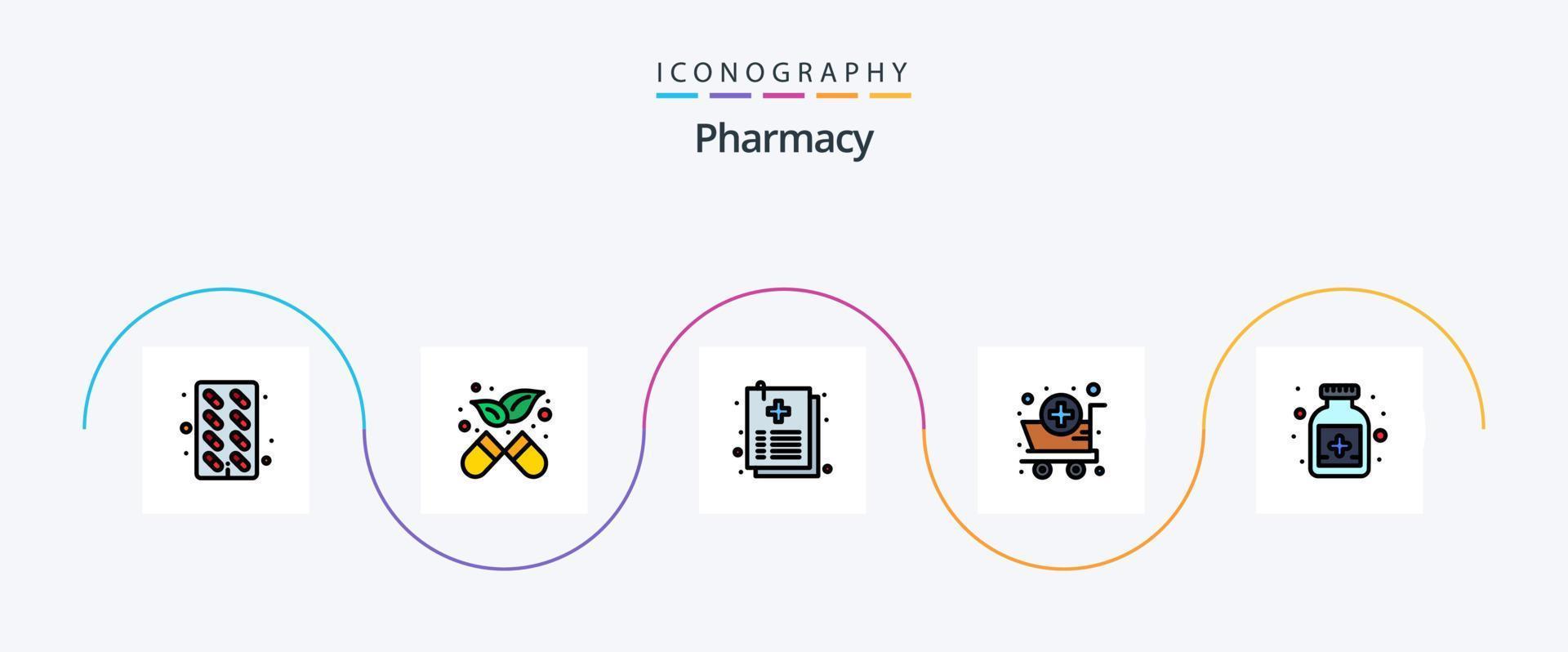linha de farmácia cheia de pacote de 5 ícones planos, incluindo médico. antídoto. assistência médica. suprimentos. médico vetor