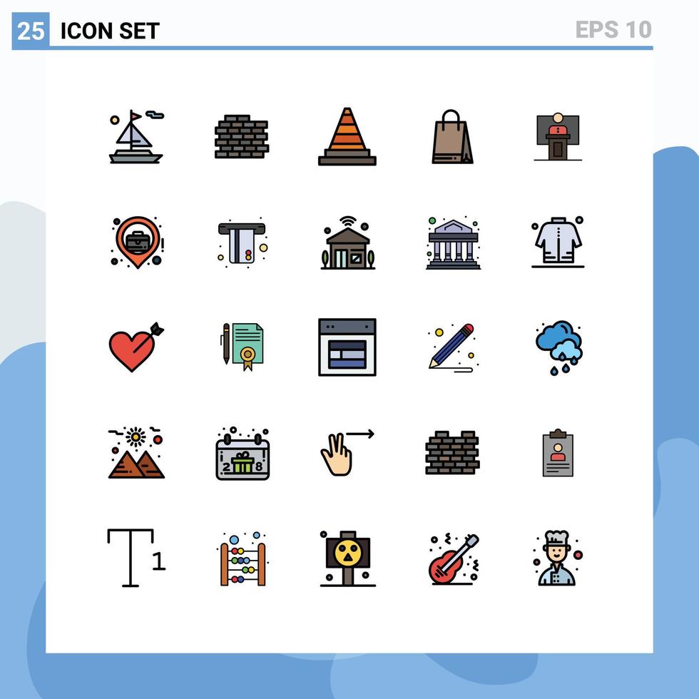 pacote de interface do usuário de 25 cores planas de linha preenchida básica de sinalização de conferência de apresentação negócios canadá elementos de design de vetores editáveis