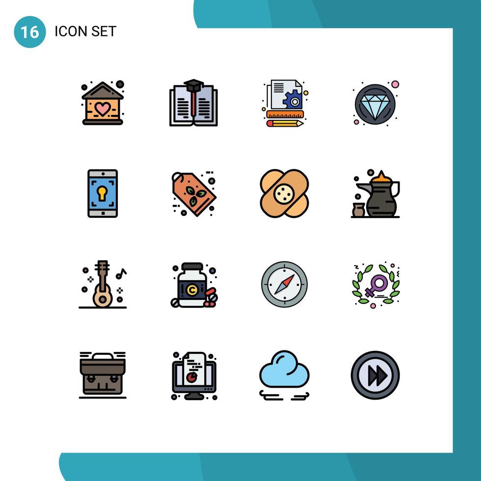 conjunto de pictogramas de 16 linhas preenchidas de cores planas simples de aplicação de conteúdo móvel de tela diamante elementos de design de vetores criativos editáveis
