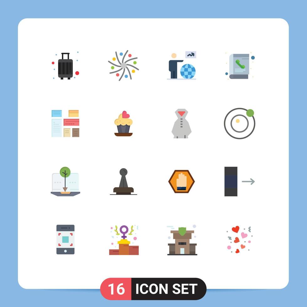 pacote de interface do usuário de 16 cores planas básicas do espaço da lista telefônica, pacote editável pelo usuário de elementos criativos de design vetorial vetor