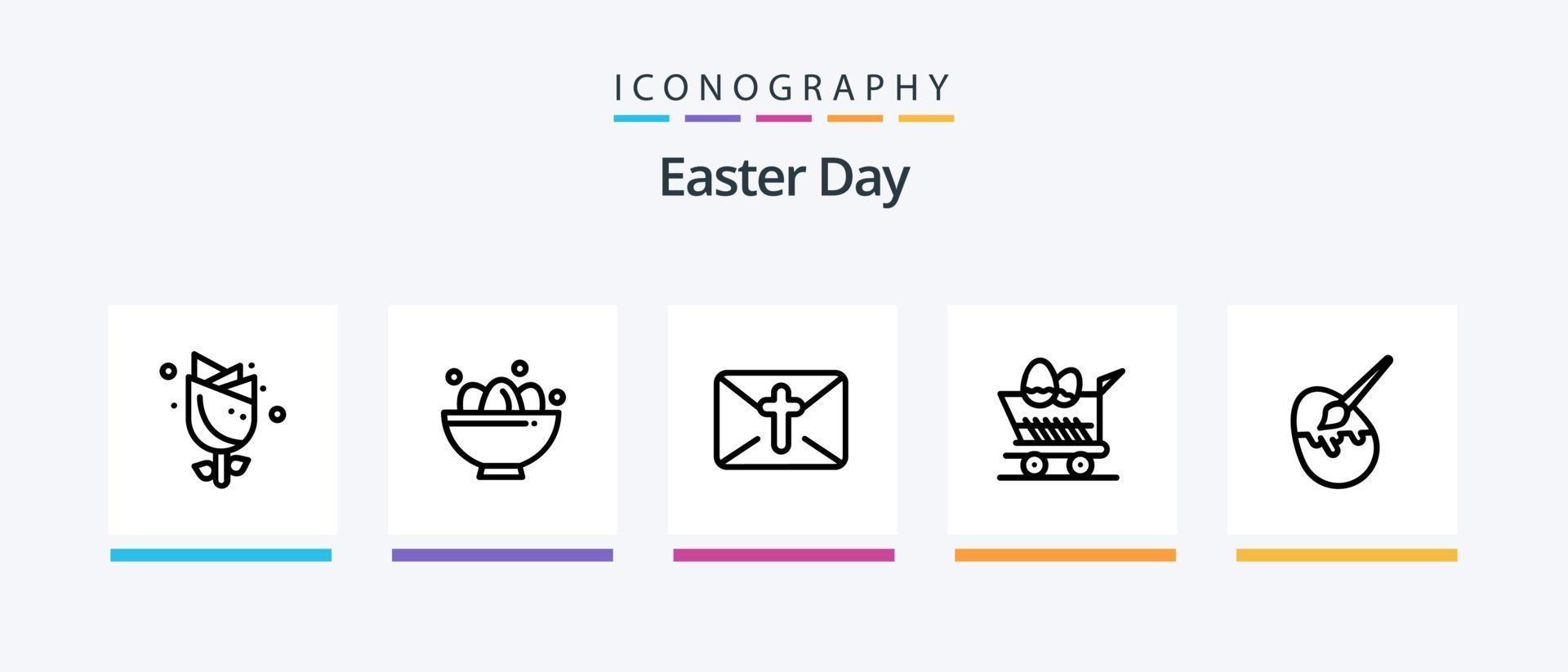 pacote de ícones da linha 5 da páscoa, incluindo ovo. ovo. carrinho. páscoa. tigela. design de ícones criativos vetor