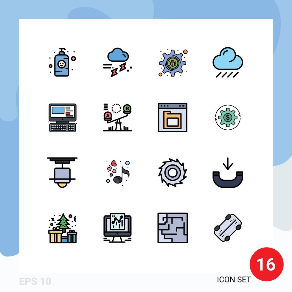 16 ícones criativos sinais e símbolos modernos do sistema computador trovão tempo nuvem elementos de design de vetores criativos editáveis